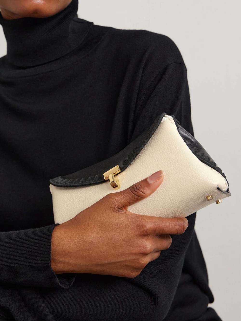 NWT - sold out online - Toteme T-Lock mini embroidered textured-leather clutch